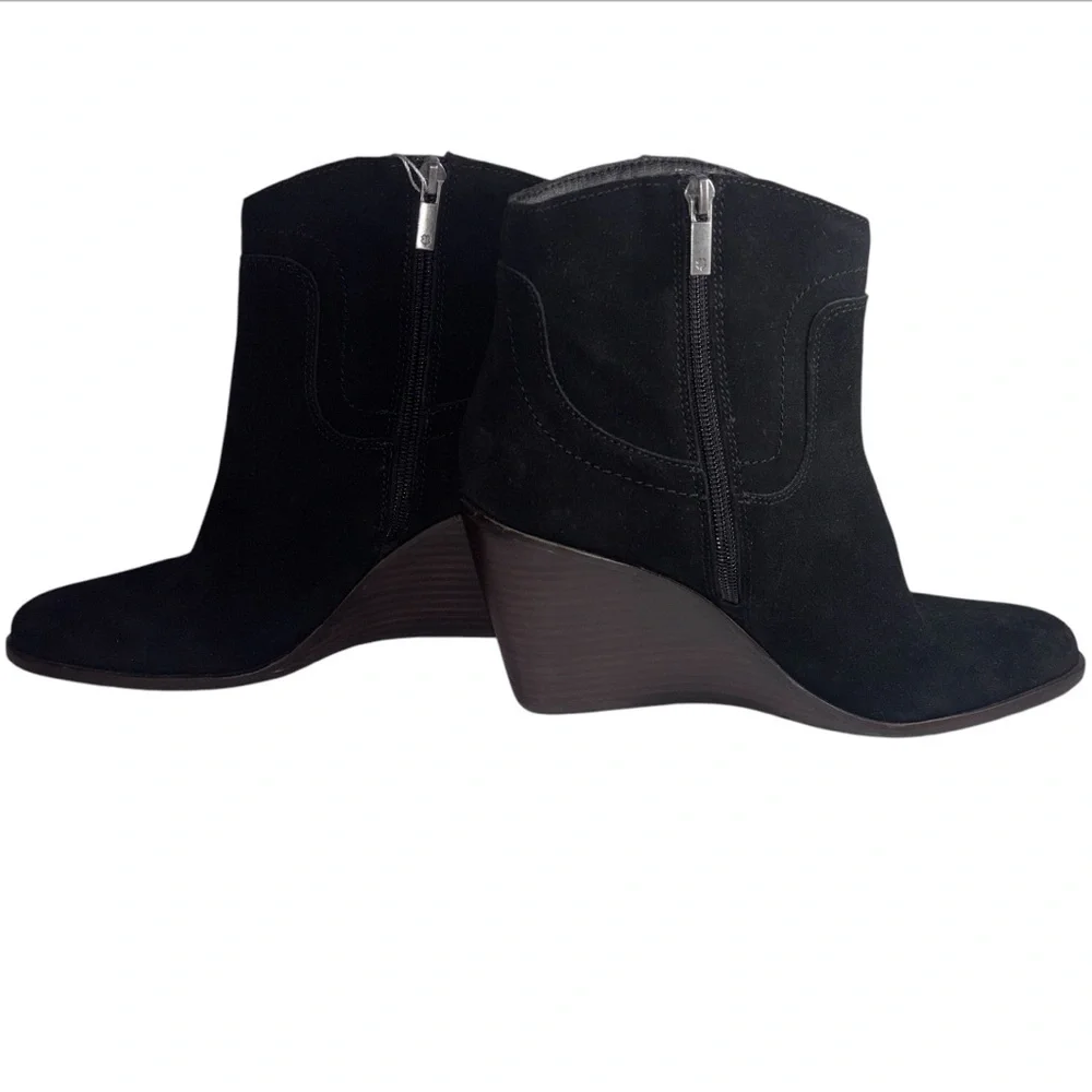 Lucky Brand Black Suede Leather Ankle Boot Wedge Heel Women’s 9.5 Style Wadier